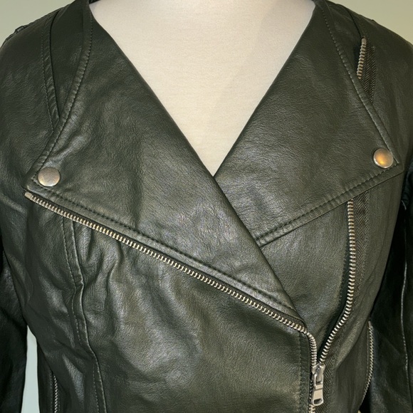 LOFT deep olive green faux leather jacket women’s size 0 - Picture 3 of 11